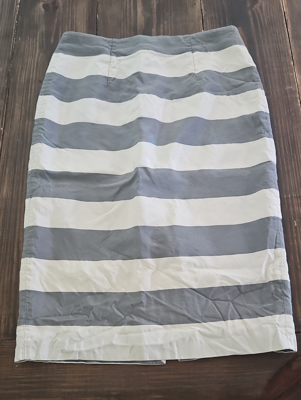 Burberry Striped Grey & Cream Silk Blend Pencil Skirt Size 12